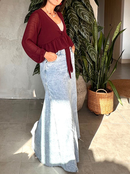 CAMISA TRANSPARENCIA AMARRE VINOTINTO