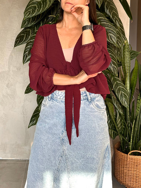 CAMISA TRANSPARENCIA AMARRE VINOTINTO