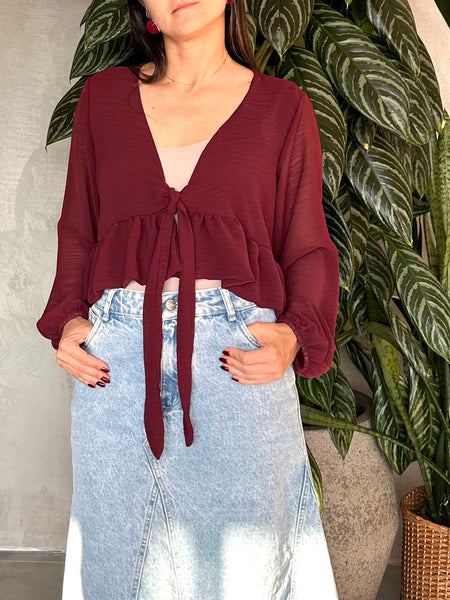 CAMISA TRANSPARENCIA AMARRE VINOTINTO