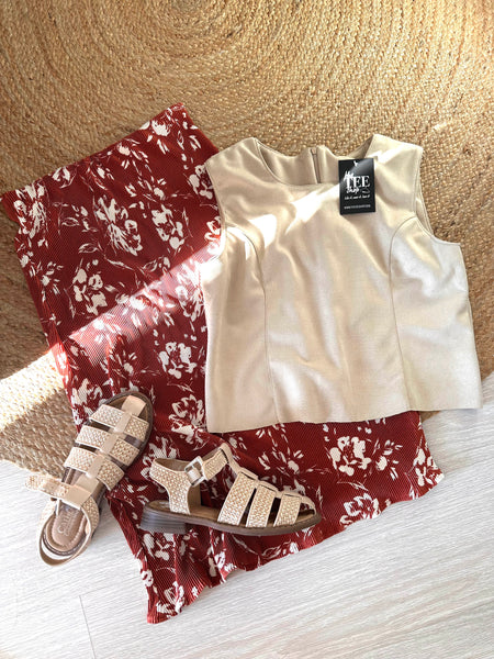 FALDA MIDI PLISADA TERRACOTA
