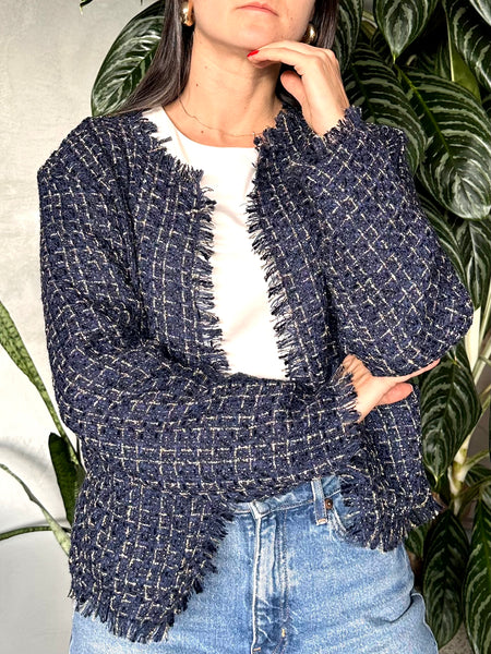 CHAQUETA TEJIDA AZUL