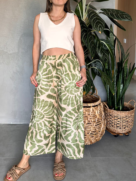 PANTALÓN VERDE OLIVA ESTAMPADO CROP