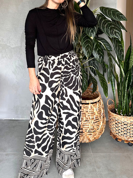 PANTALÓN NEGRO-IVORY ESTAMPADO