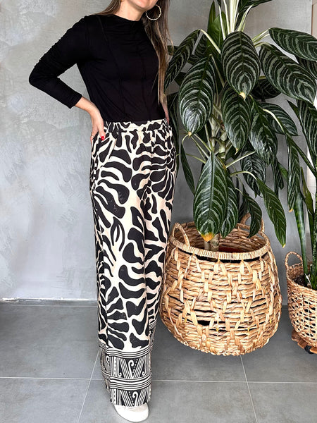 PANTALÓN NEGRO-IVORY ESTAMPADO